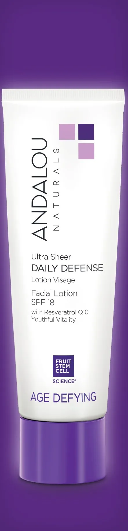 Andalou Naturals Ultra Sheer Daily Defense Facial Lotion, SPF 18, 2.7 oz, with Resveratrol CoQ10 and Antioxidants, Lightweight, Hydrating Facial Moisturizer