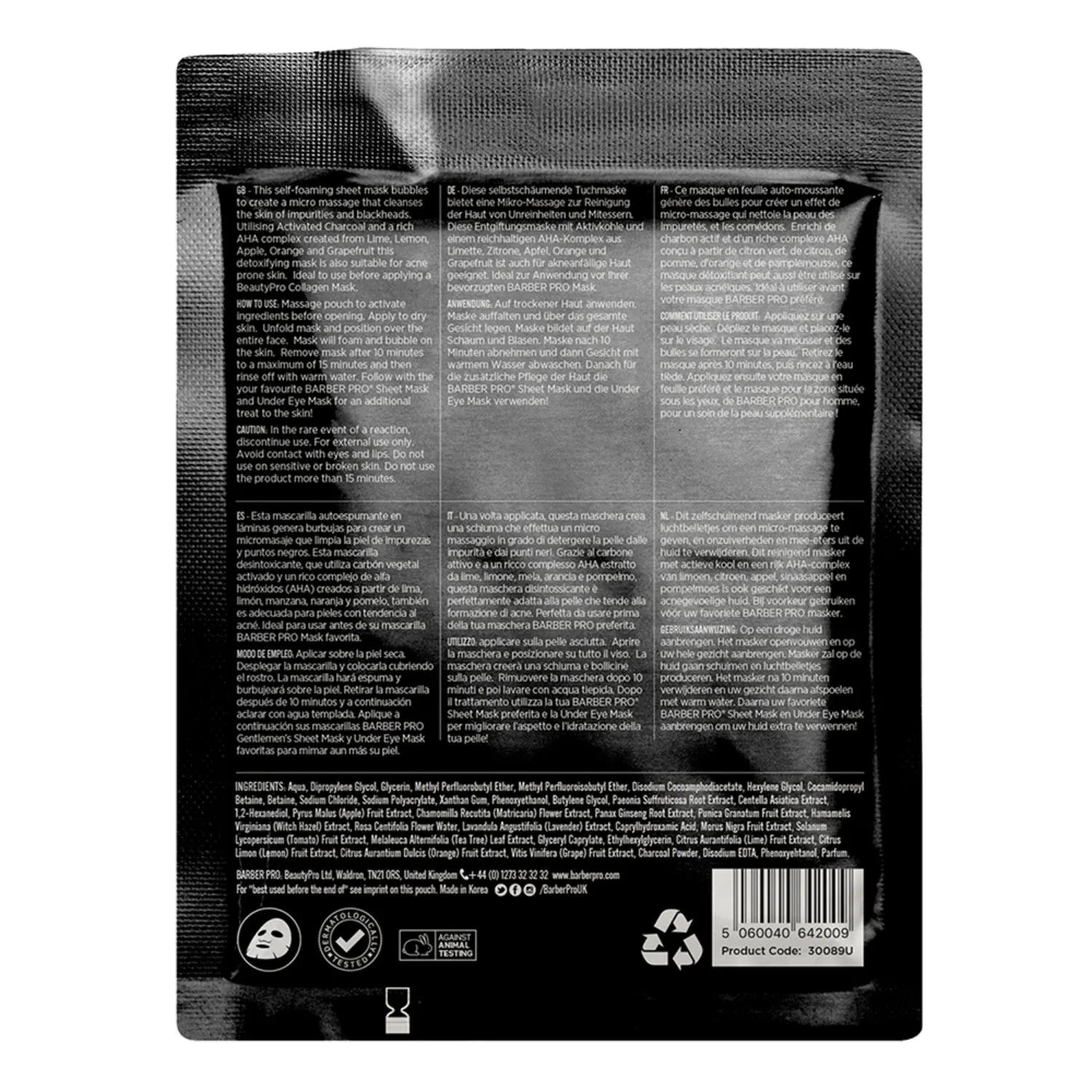 Barber Pro Foaming Cleansing Mask With Activated Charcoal (20ml)