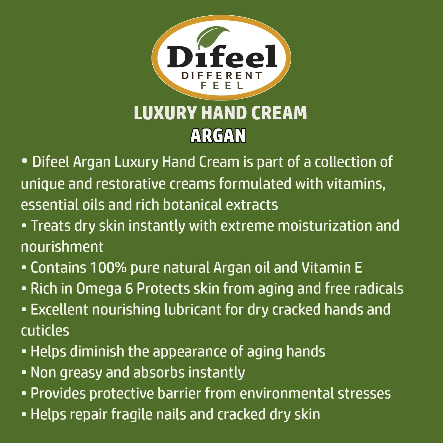 Difeel Luxury Moisturizing Hand Cream - Argan Oil for Dry Skin 1.4 oz.