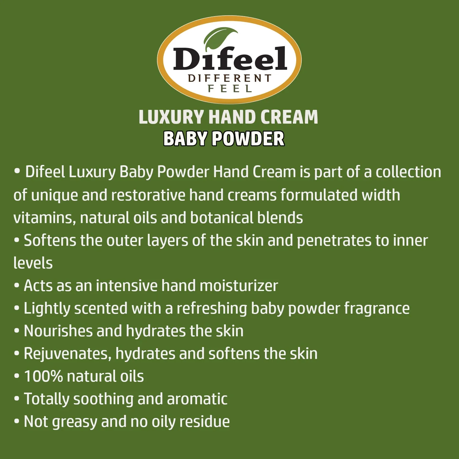 Difeel Luxury Moisturizing Hand Cream -Baby Powder 1.4 oz.