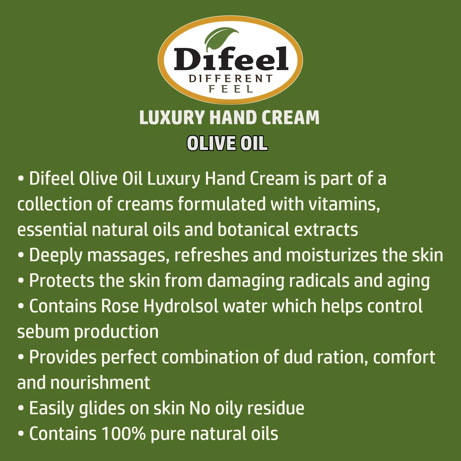 Difeel Luxury Moisturizing Hand Cream - Olive Oil 1.4 oz.